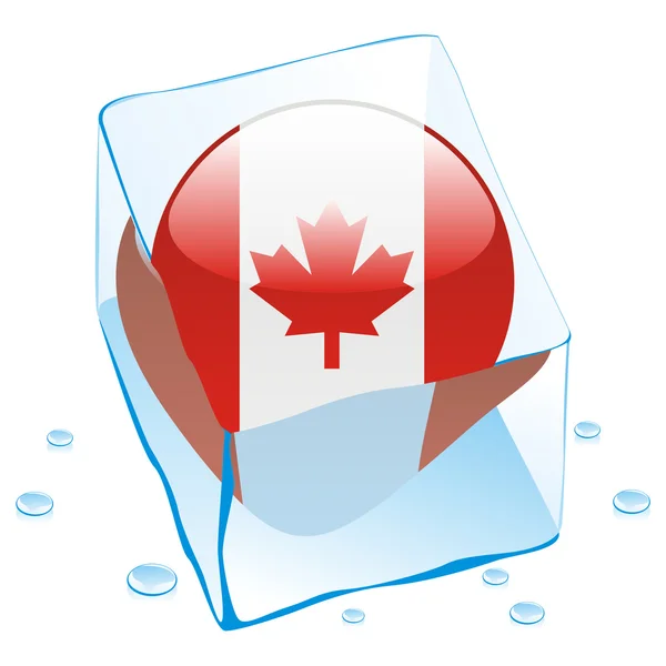 Kanada knappen flagga fryst i isbit — Stock vektor