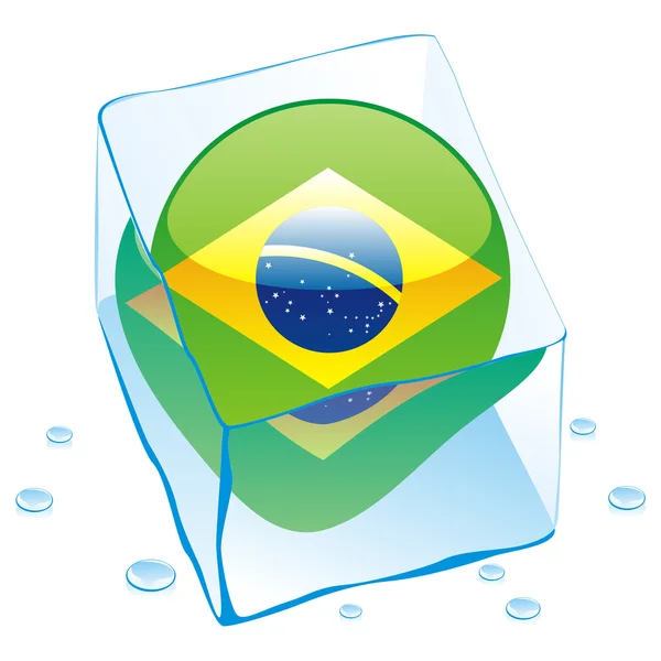 Brazil button flag frozen in ice cube — Stock Vector