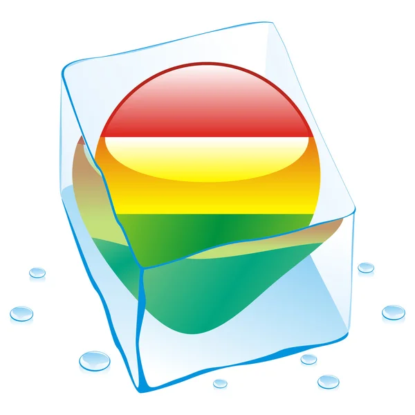 Bandera botón Bolivia congelada en cubo de hielo — Vector de stock