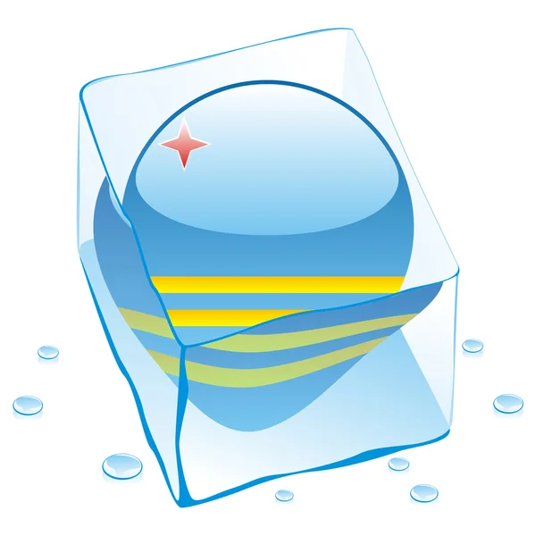 Bandera botón Aruba congelada en cubo de hielo — Vector de stock