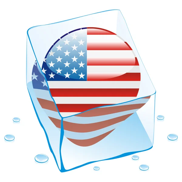 Amerika knop vlag bevroren in ijsblokje — Stockvector