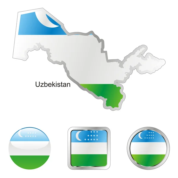 Uzbekistan in map and internet buttons — Stock Vector