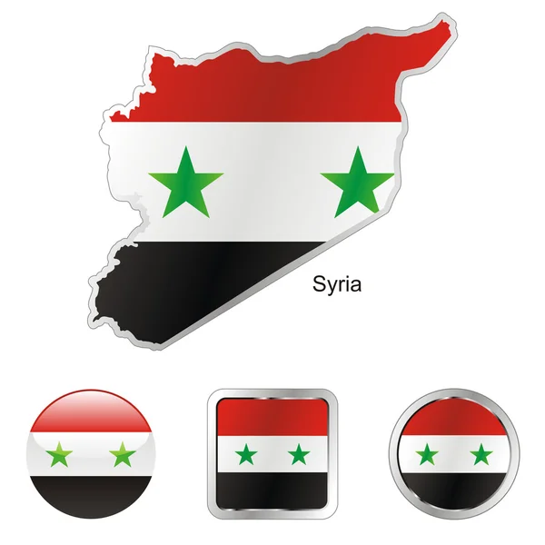 Siria nella mappa e pulsanti internet forma — Vettoriale Stock