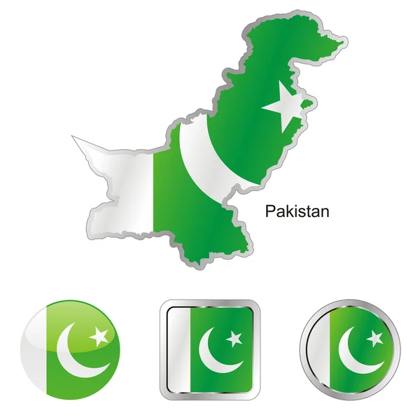 Pakistan i karta och internet knappar — Stock vektor
