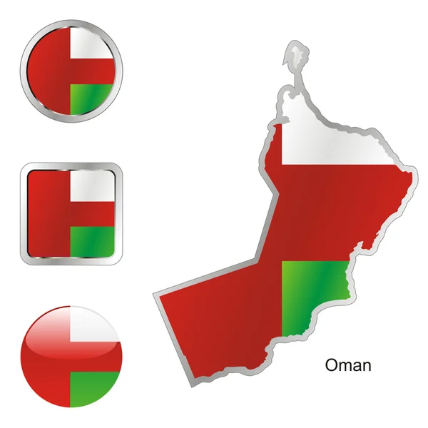 Oman w mapę i internet kształt przycisków — Wektor stockowy