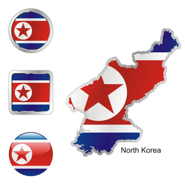 Coréia do Norte no mapa e botões de internet — Vetor de Stock
