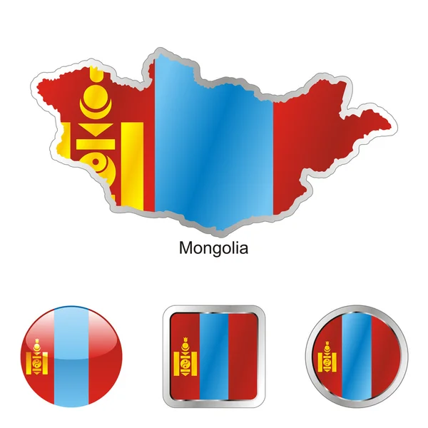 Mongolia en el mapa y botones de Internet — Vector de stock