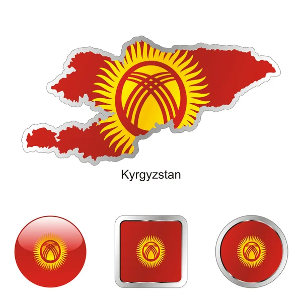Kyrgyzstán v tlačítka mapa a Internetu — Stockový vektor