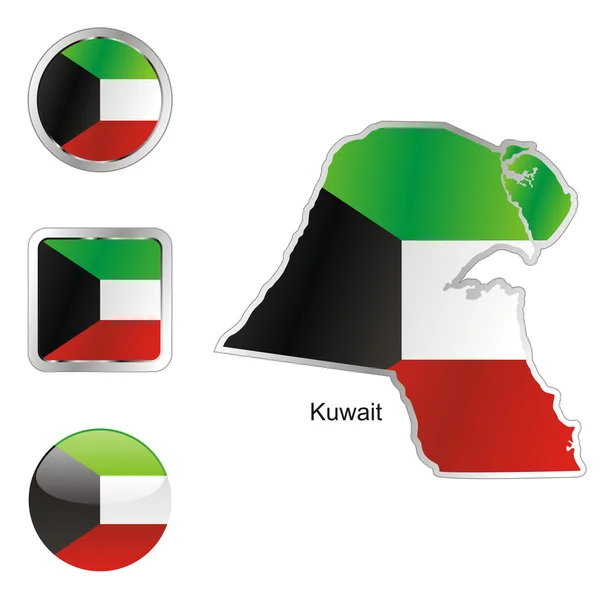 Kuwait en forma de mapa y botones de Internet — Vector de stock