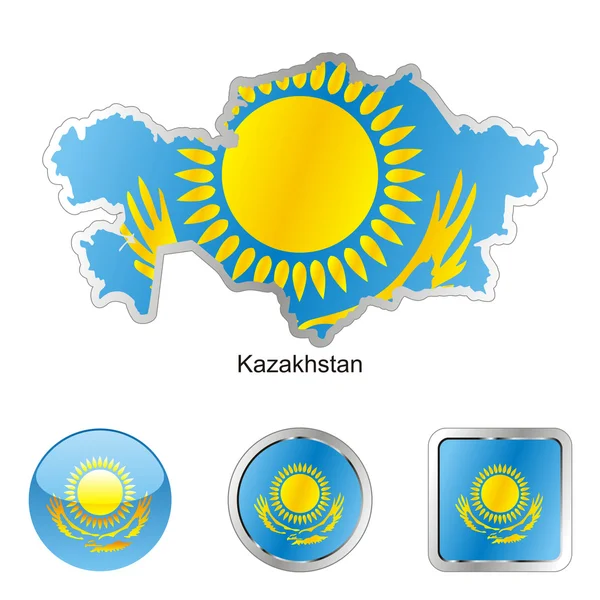Kazahstan en el mapa y los botones de Internet — Vector de stock