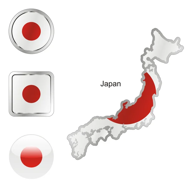 Japan in kaart en internet knoppen vorm — Stockvector
