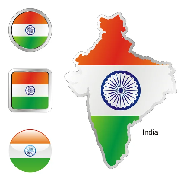 Indie v mapě a Internetu tlačítka tvaru — Stockový vektor