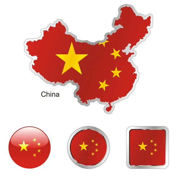 China no mapa e forma de botões de internet — Vetor de Stock