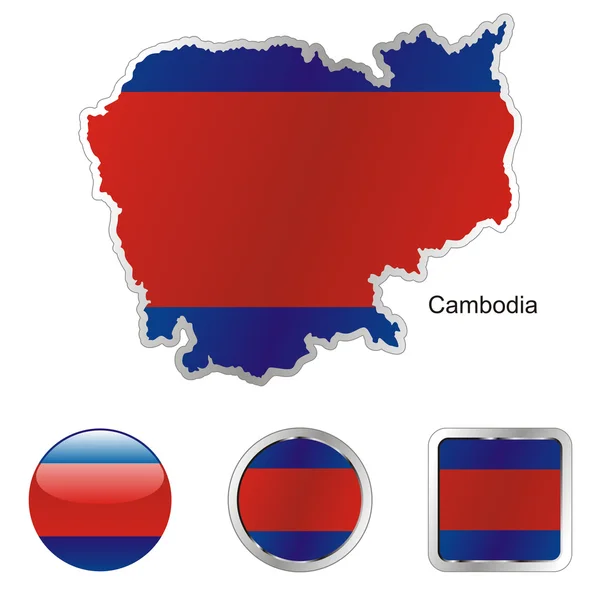 Camboya en el mapa y botones de Internet — Vector de stock