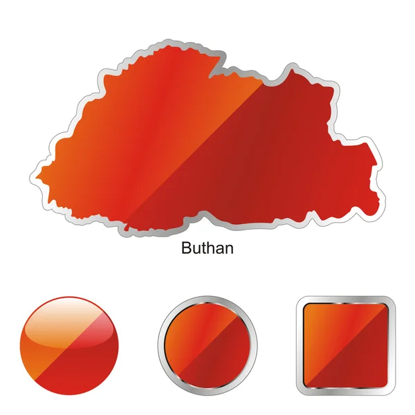 Buthan no mapa e forma de botões de internet — Vetor de Stock