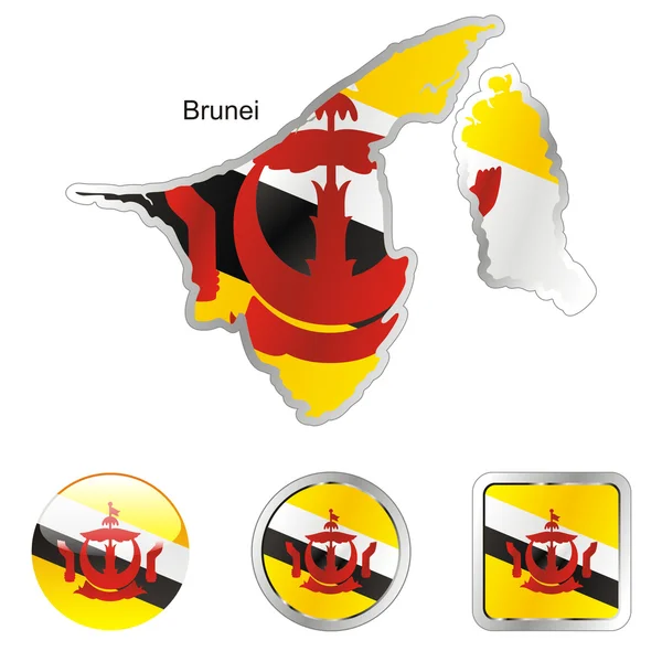 Бруней на карте и в форме интернет-кнопок — стоковый вектор