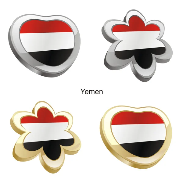 也门国旗在心脏和花的形状 — 图库矢量图片