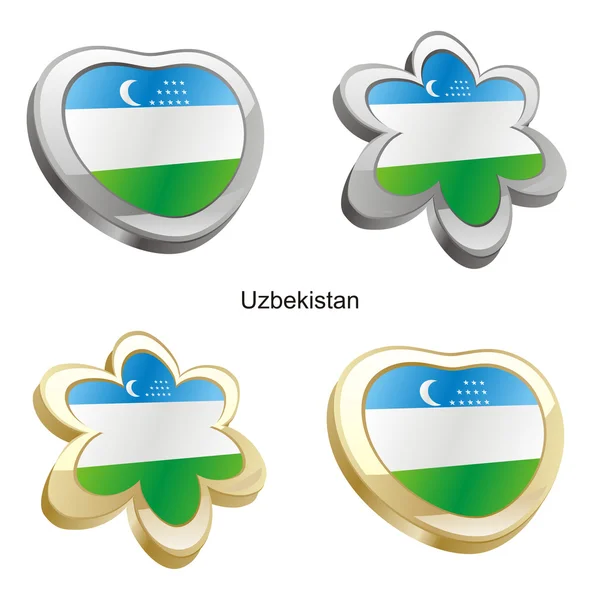 Vlag van Oezbekistan in hart en bloem shap — Stockvector