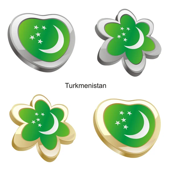 Turkmenistan flag in heart and flower sh — Stock Vector