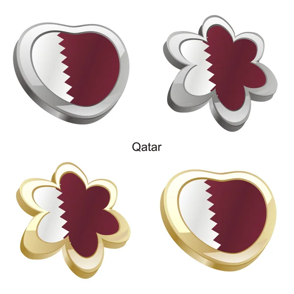 卡塔尔国旗在心脏和花的形状 — 图库矢量图片
