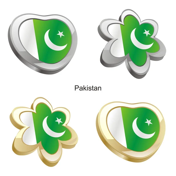 Pakistan flagga i hjärtat och blomma form — Stock vektor