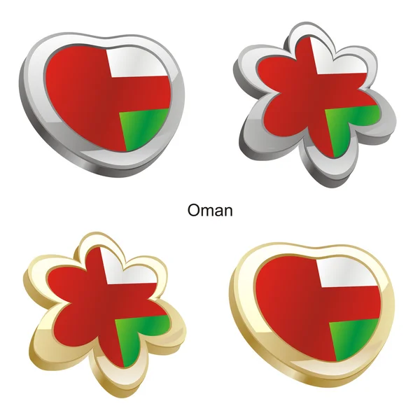 阿曼旗子在心脏和花的形状 — 图库矢量图片