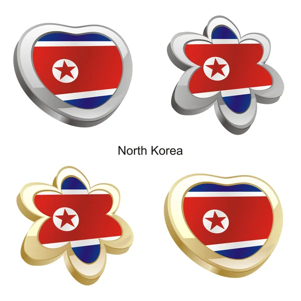 Severní korea vlajka v srdci a květina sha — Stockový vektor