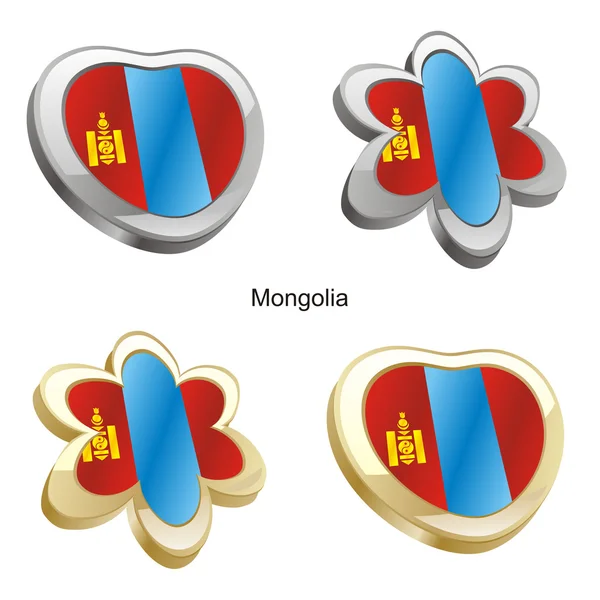 Mongolia flag in heart and flower shape — Stock Vector