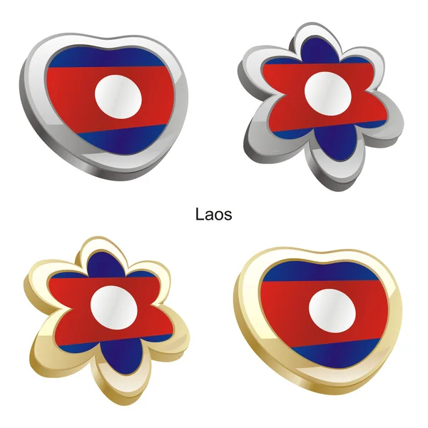 老挝旗子在心脏和花的形状 — 图库矢量图片