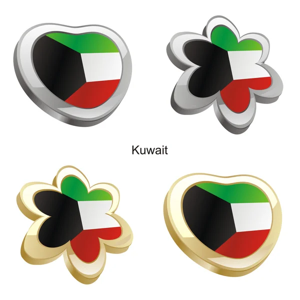 科威特国旗在心脏和花的形状 — 图库矢量图片