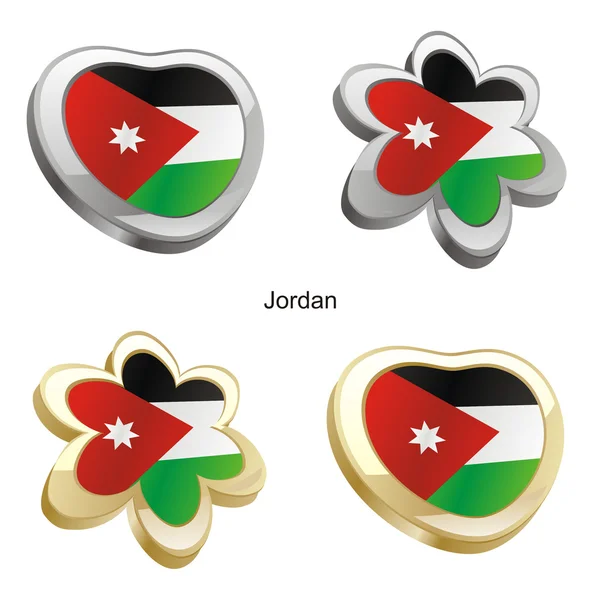 约旦国旗在心脏和花的形状 — 图库矢量图片
