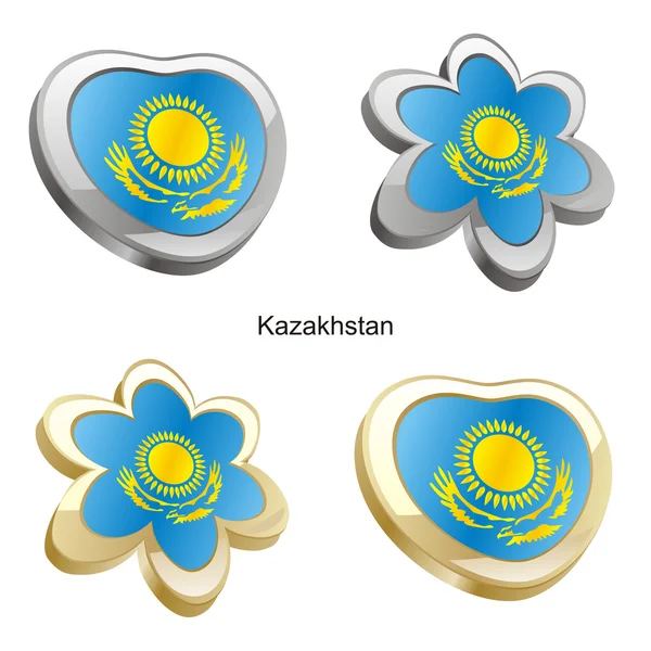 Drapeau du Kazakhstan dans le coeur et fleur shap — Image vectorielle