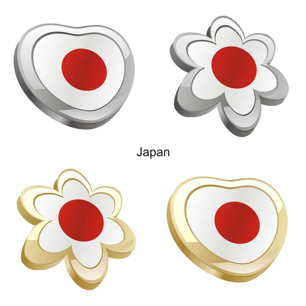 Japan flag in heart and flower shape — Stock Vector