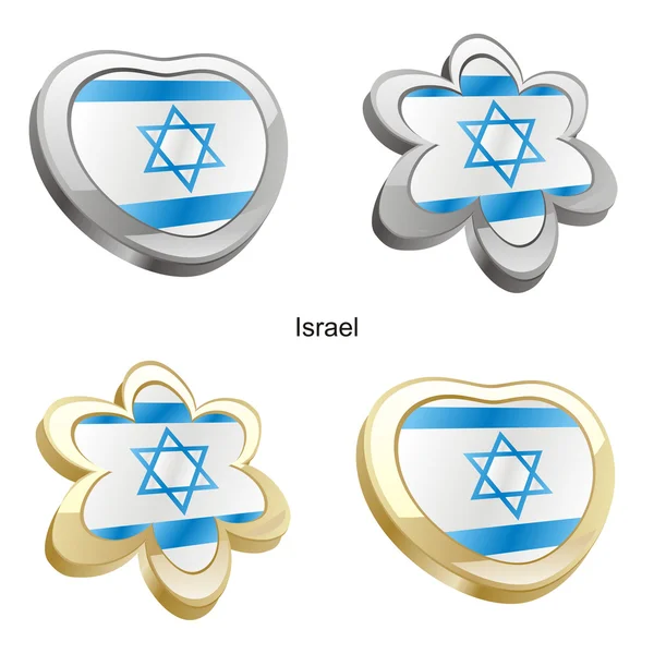 Bandera de Israel en forma de corazón y flor — Vector de stock