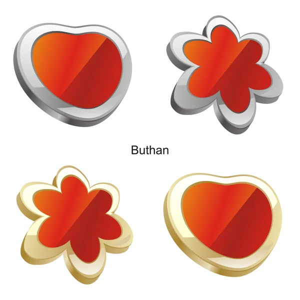 Bandera de Buthan en forma de corazón y flor — Vector de stock
