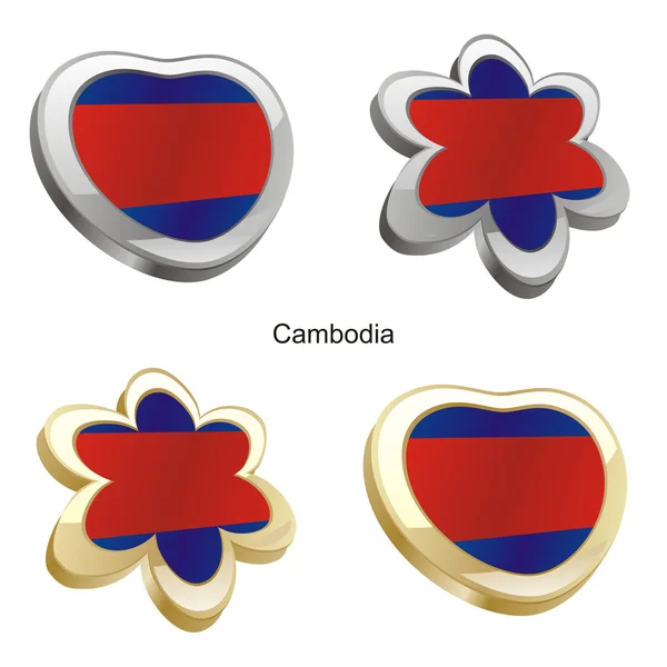 Kambodja flagga i hjärtat och blomma form — Stock vektor