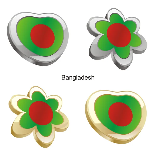 孟加拉国国旗在心脏和花十八 — 图库矢量图片