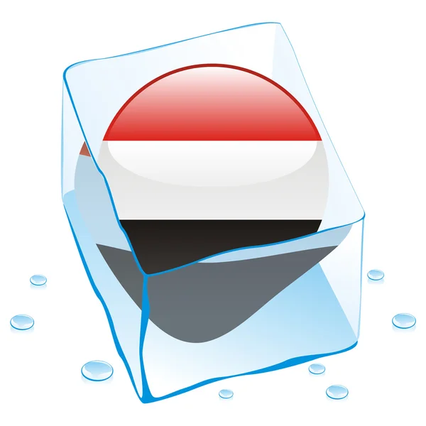 Yemen button flag frozen in ice cube — Stock Vector