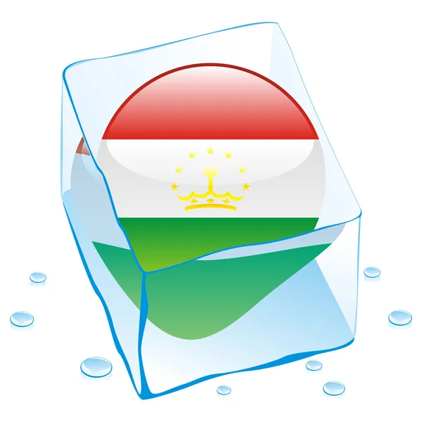 Tajikistan button flag frozen in ice cub — Stock Vector