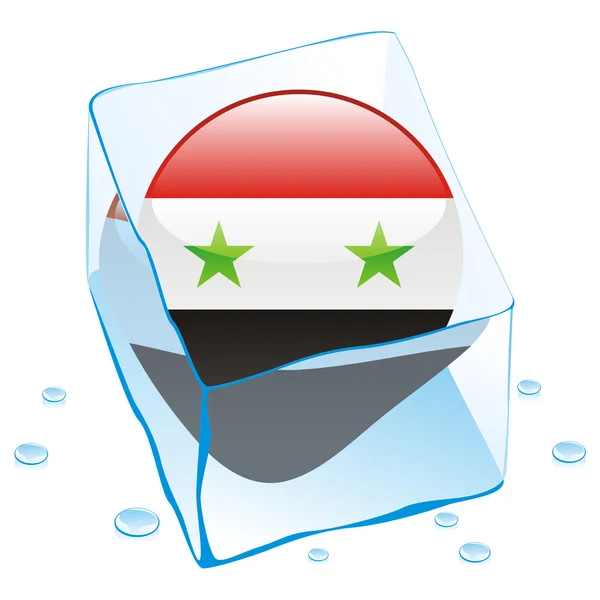 Syrien knappen flagga fryst i isbit — Stock vektor