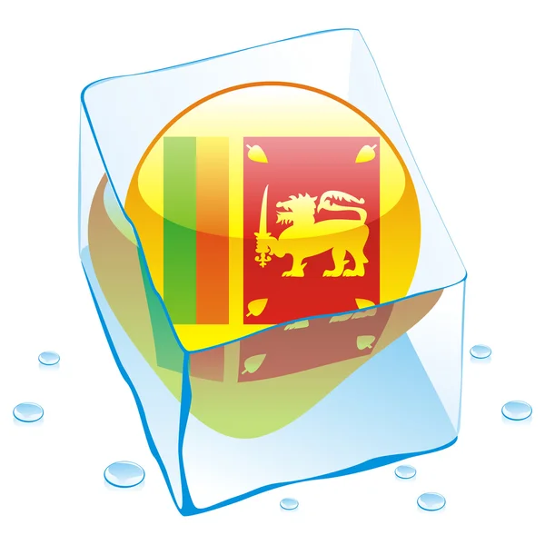 Sri lanka button flag frozen in ice cube — Stock Vector