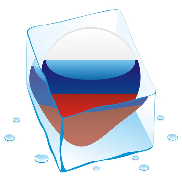 Rusland knop vlag bevroren in ijsblokje — Stockvector