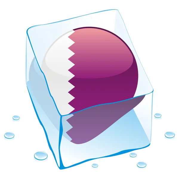 Qatar knappen flagga fryst i isbit — Stock vektor