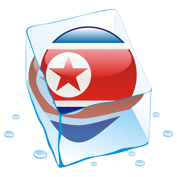 Bandera botón Corea del Norte congelado en hielo cu — Vector de stock