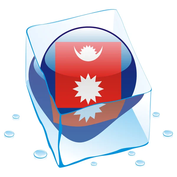 Флаг пуговицы Непала, замороженный в кубике льда — стоковый вектор