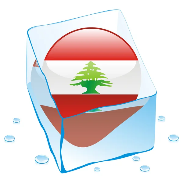 Libanon tlačítko příznak zamrzlé v ledu kostky — Stockový vektor