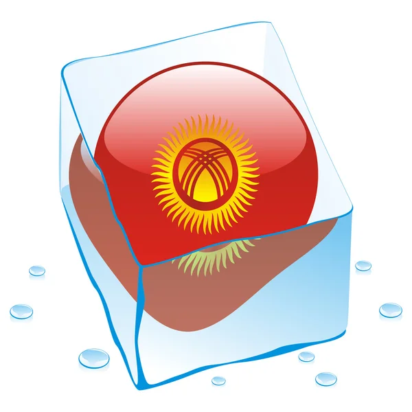 Kirgizistan knappen flagga frusen i isen cub — Stock vektor
