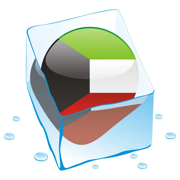 Bandera de botón Kuwait congelada en cubo de hielo — Vector de stock