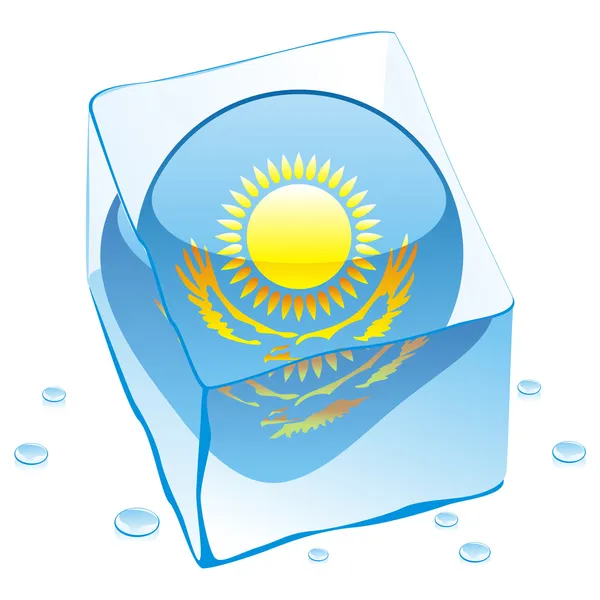 Kazakstan-knappen flagga frusen i isen cub — Stock vektor