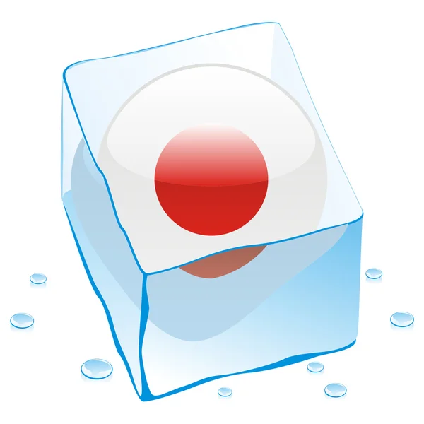 Bandera de botón de Japón congelada en cubo de hielo — Vector de stock